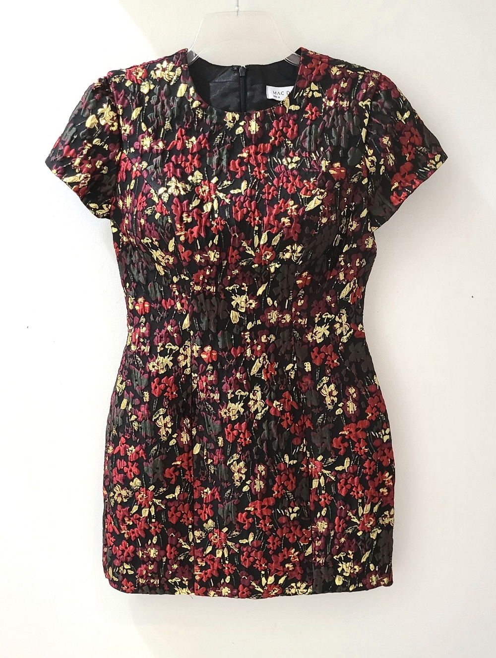 Mac Duggal Brocade Mini Dress Black/Red/Gold Multi Floral Sz 6 - Picture 4 of 11